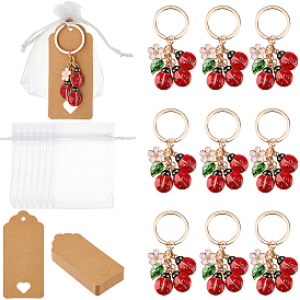 Alloy Enamel Keychains, Ladybug, with Iron Rings, Golden