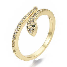 Латунные микро проложить манжеты кольца кубического циркония, открытые кольца, без никеля , змея, прозрачные