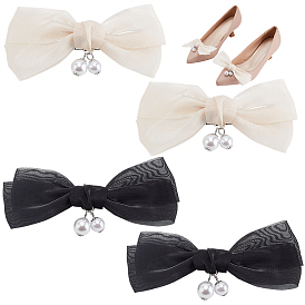 2 пары 2 цвета пряжки для обуви из сплава, съемное украшение для обуви из органзы, бантом