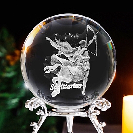 Inner Carving Constellation Glass Crystal Ball Diaplay Decoration, with Metal Holder, Fengshui Home Decor