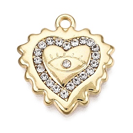 Alloy Rhinestone Pendants, Heart Charms with Evil Eye