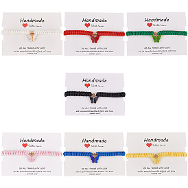 7шт 7 цвета сплав акриловые бабочки браслеты подвески набор, плетеный регулируемый браслет