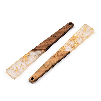 Большие подвески из прозрачной смолы и орехового дерева, с золотой / серебряной фольгой, трапециевидный шарм