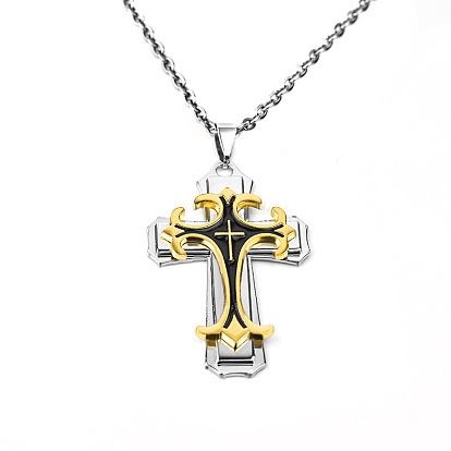 Gold Cross Pendant Necklace Punk Style Dragon Bone Chain Polished