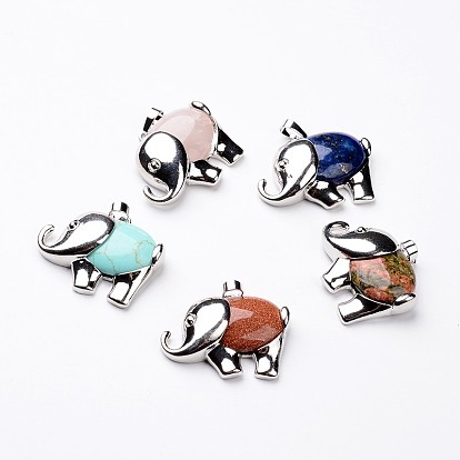 Слон платины тон латуни драгоценными камнями подвески, 31x37x9 мм, отверстие : 5x8 мм