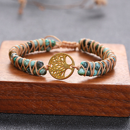 Браслеты из круглых бусин с натуральными и синтетическими драгоценными камнями, плетеные из бусин, сплав древо жизни браслеты для мужчин и женщин