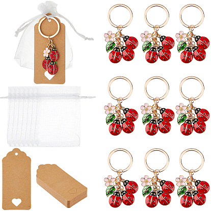 Alloy Enamel Keychains, Ladybug, with Iron Rings, Golden