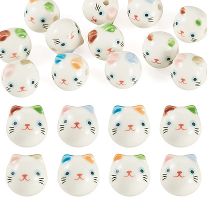 Printed Handmade Porcelain Ceramic Beads, Cat Shape