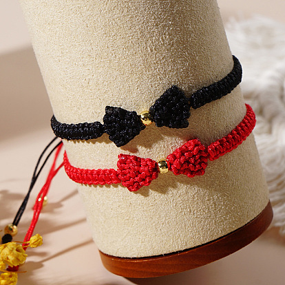 Браслеты ручной работы из плетеных ниток для женщин, бантом, с золотыми бусинами