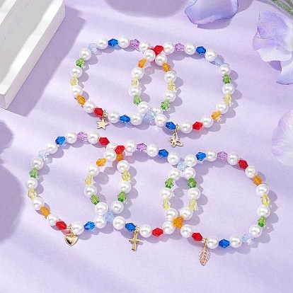 304 из нержавеющей стали Браслеты шармов, Браслеты из акрила и ракушек с бусинами и жемчугом для женщин