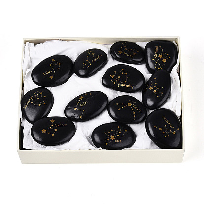 12шт. образцы натурального черного камня с изображением созвездий, золотой металл обвитыми, Целебный кристалл в подарок для домашнего декора, с бумажной коробкой