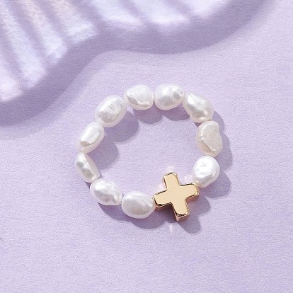 Кольца из натурального пресноводного жемчуга, крестик, медные кольца