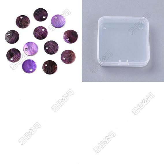 Pendentifs shell akoya naturel, breloques rondes plates en nacre, teint