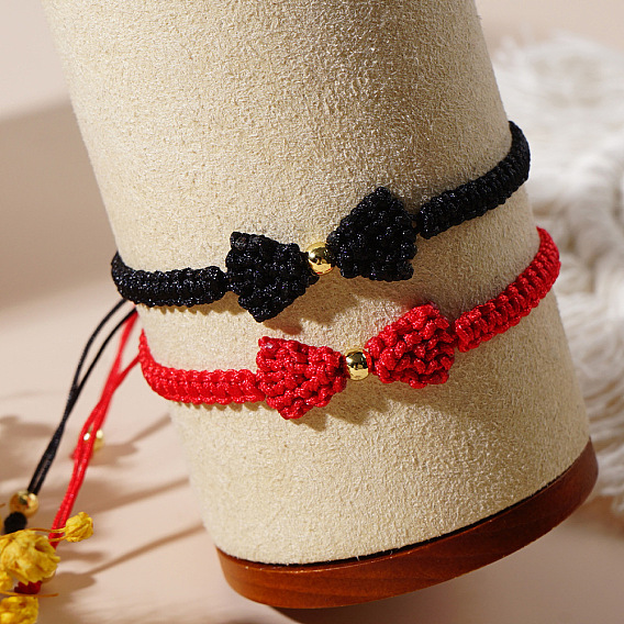 Браслеты ручной работы из плетеных ниток для женщин, бантом, с золотыми бусинами