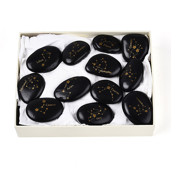 12шт. образцы натурального черного камня с изображением созвездий, золотой металл обвитыми, Целебный кристалл в подарок для домашнего декора, с бумажной коробкой