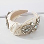 Crystal Rhinestone Baroque Wide Head Bands for Women, with Stain Fabric Wrapped Zinc Alloy and Claw Chains
