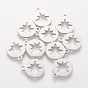 201 Stainless Steel Charms, Flat Round with Hollow Star
