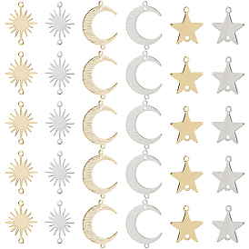 30 шт. 6 стили латунные соединители, долговечный, солнце и луна и звезда