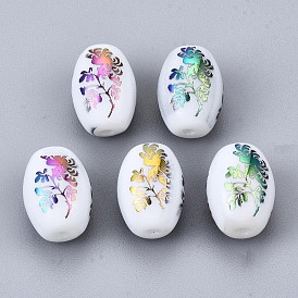 Гальванические стеклянные бусины, баррель с цветочным узором