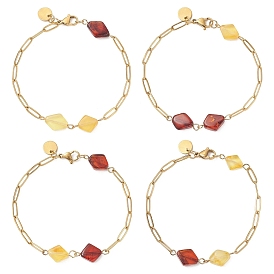 Браслеты из натуральных янтарных бусин., 304 женские браслеты-цепочки со скрепками из нержавеющей стали, ромб