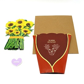 Rectangle 3D Paper Greeting Card, Sunflower, with Envelope