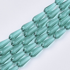 Transparent Glass Beads Strands, Faceted, Teardrop