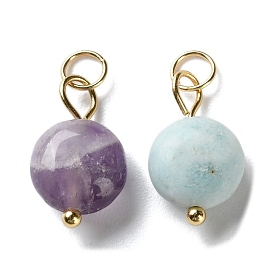 Природных драгоценных камней подвески, плоские круглые подвески с 304 кольцами из нержавеющей стали, золотые