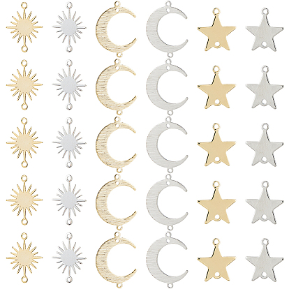 30 шт. 6 стили латунные соединители, долговечный, солнце и луна и звезда