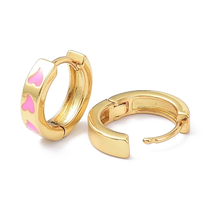 Brass Enamel Hoop Earrings, Real 18K Gold Plated, Ring with Heart, Cadmium Free & Lead Free