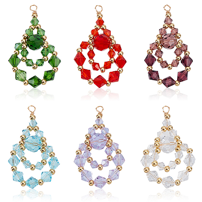 12шт 6 цвета имитация австрийского хрусталя, слеза, с подвесками из натуральной экологически чистой медной проволоки и латунных бусин, покрытых 18k золотом, граненые