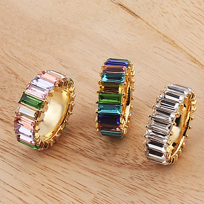 Stylish Copper Plated Colorful Crystal Ring with Zircon Stones - European and American Fashion Jewelry