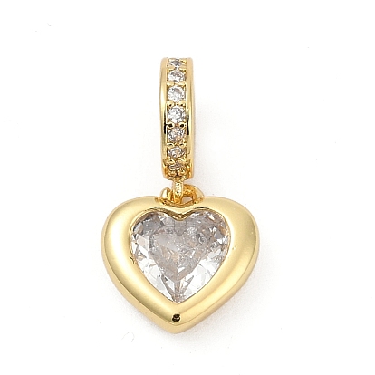 Европейские подвески с подвесками из латуни и кубическим цирконием, Подвески с большими отверстиями, сердце, долговечный, без свинца и без кадмия, стойки покрытие