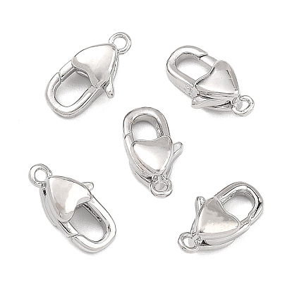 SHEGRACE Brass Lobster Claw Clasps, Heart, Lead Free & Cadmium Free & Nickel Free