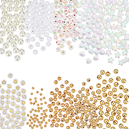 500Pcs 10 Style Real 18K Gold Plated Brass Beads and Acrylic Beads, for DIY Beads Jewelry Making