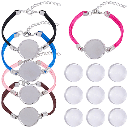 20 pièces 5 couleurs pour la fabrication de bracelets en faux daim, avec plateau en alliage et chaînes en fer, plat rond, avec des cabochons en verre de 20pcs, platine