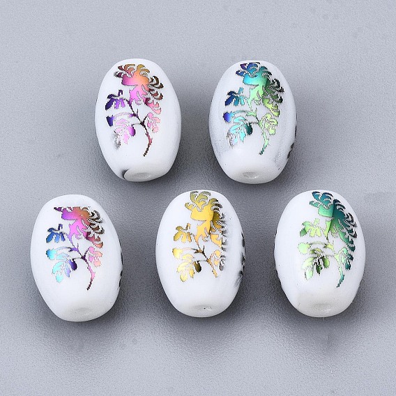 Гальванические стеклянные бусины, баррель с цветочным узором