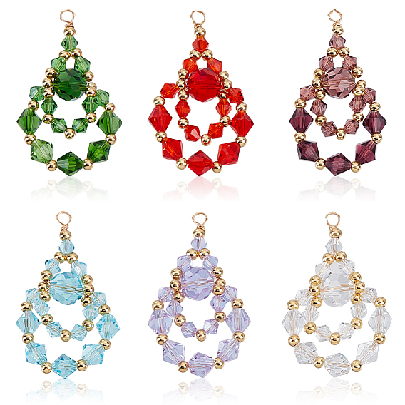 12шт 6 цвета имитация австрийского хрусталя, слеза, с подвесками из натуральной экологически чистой медной проволоки и латунных бусин, покрытых 18k золотом, граненые
