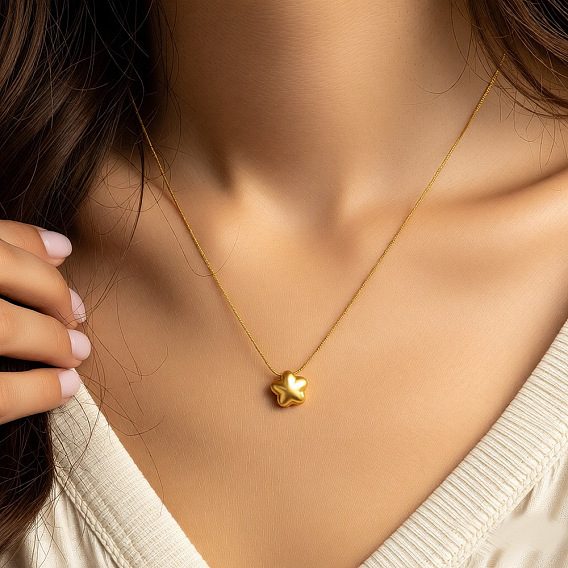 304 Подвеска в виде звезды из нержавеющей стали, круглая цепочка-змейка для женщин