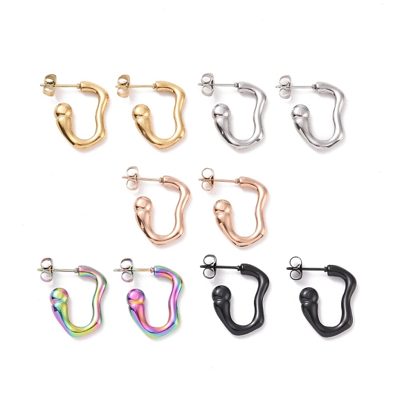 Ion Plating(IP) 304 Stainless Steel Stud Earring for Women, Hook Shape