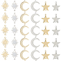 30 шт. 6 стили латунные соединители, долговечный, солнце и луна и звезда