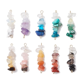 10Pcs 10 Styles Mixed Gemstone Chip Beaded Connector Charms, with 304 Stainless Steel Wire Double Loops, Golden