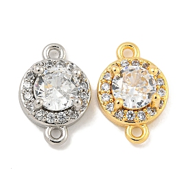 Brass Pave Clear Cubic Zirconia Connector Charms, Flat Round Links