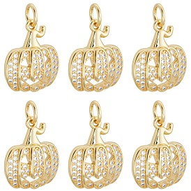 6 шт. подвески из латуни с кубическим цирконием на Хэллоуин, тыква Тыква-фонарь, класс AAA, без кадмия, без никеля и без свинца