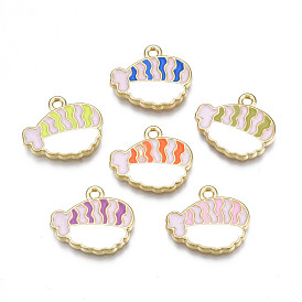 Rack Plating Alloy Enamel Pendants, Cadmium Free & Nickel Free & Lead Free, Fish