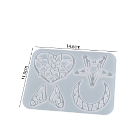 Heart & Star & Moon & Wing Pendant Silicone Molds, for UV Resin, Epoxy Resin Jewelry Making