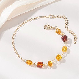 Браслеты из натуральных янтарных бусин, соединенных звеньями., 304 женские браслеты-цепочки со скрепками из нержавеющей стали