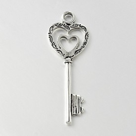 Tibetan Style Alloy Pendants, Cadmium Free & Lead Free, Skeleton Key, 51x18x2mm, Hole: 4mm