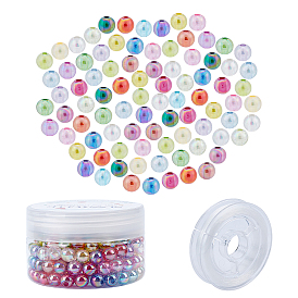 SUNNYCLUE 200Pcs 20 Colors Transparent Acrylic Beads, with 1 Roll Strong Stretchy Beading Elastic Thread, for DIY Children's Day Themed Stretch Making Kits