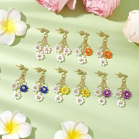 Handmade Glass Seed Beads Flower & 304 Stainless Steel Dangle Stud Earrings for Women, Golden