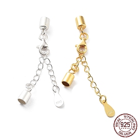 925 Sterling Silver Curb Chain Extender, End Chains with Lobster Claw Clasps and Cord Ends, Teardrop Chain Tabs, with S925 Stamp